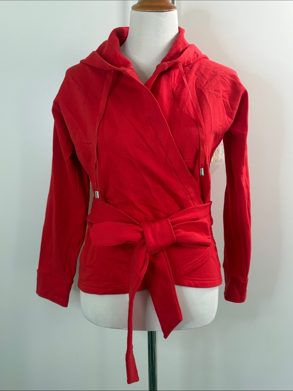 Mariana Red Hooded Wrap Jacket with Tie Belt L